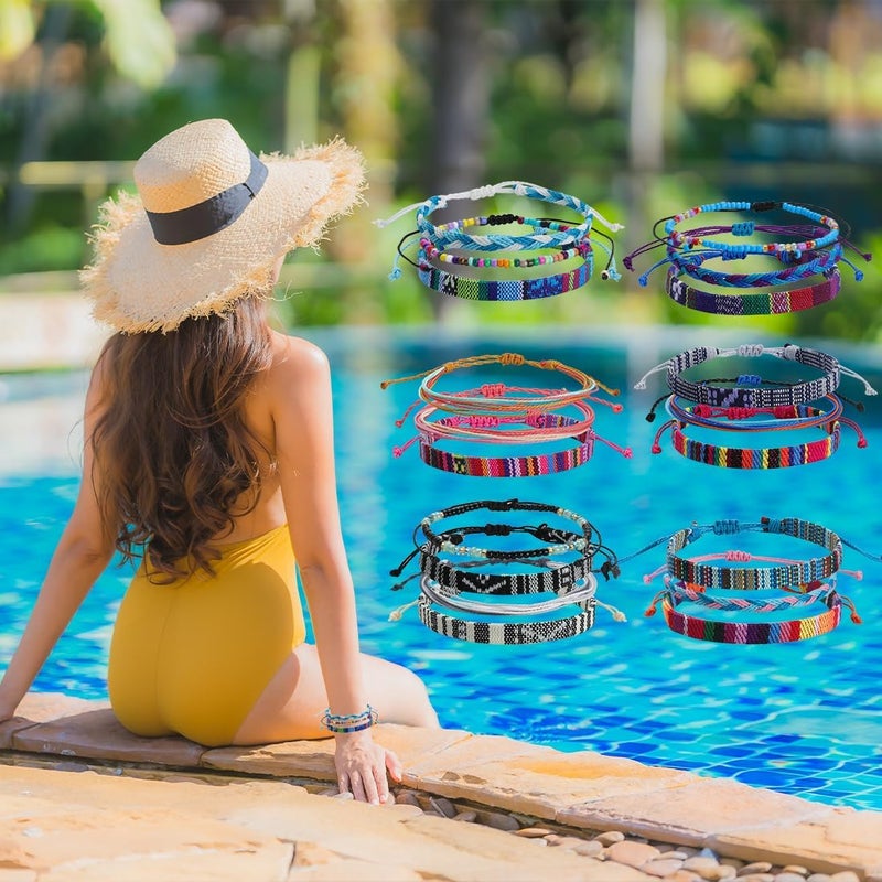 Mannikesi Beach Bracelet Set for Men and Women, Surfer Men Bracelet, Braided Boho Summer Bracelets Adjustable Men's Bracelet Handmade Women Bracelet String Rope Ankle Bracelets Birthday Gift - Image 2